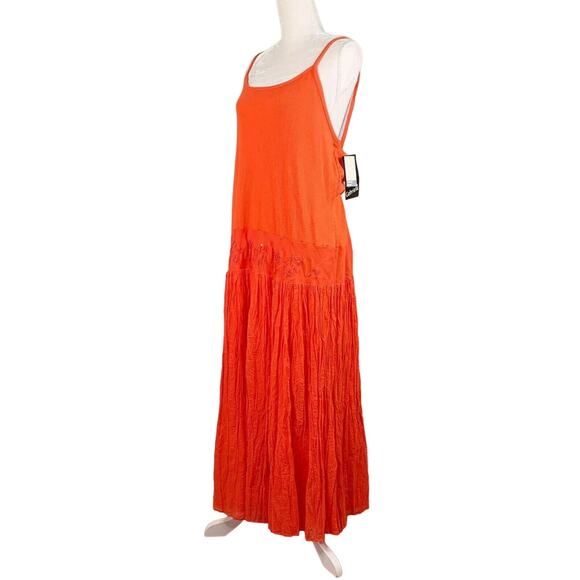 Mlle Gabrielle Dress Orange Maxi 20W Stretch Top Crinkle Finish Beaded New - Picture 9 of 12